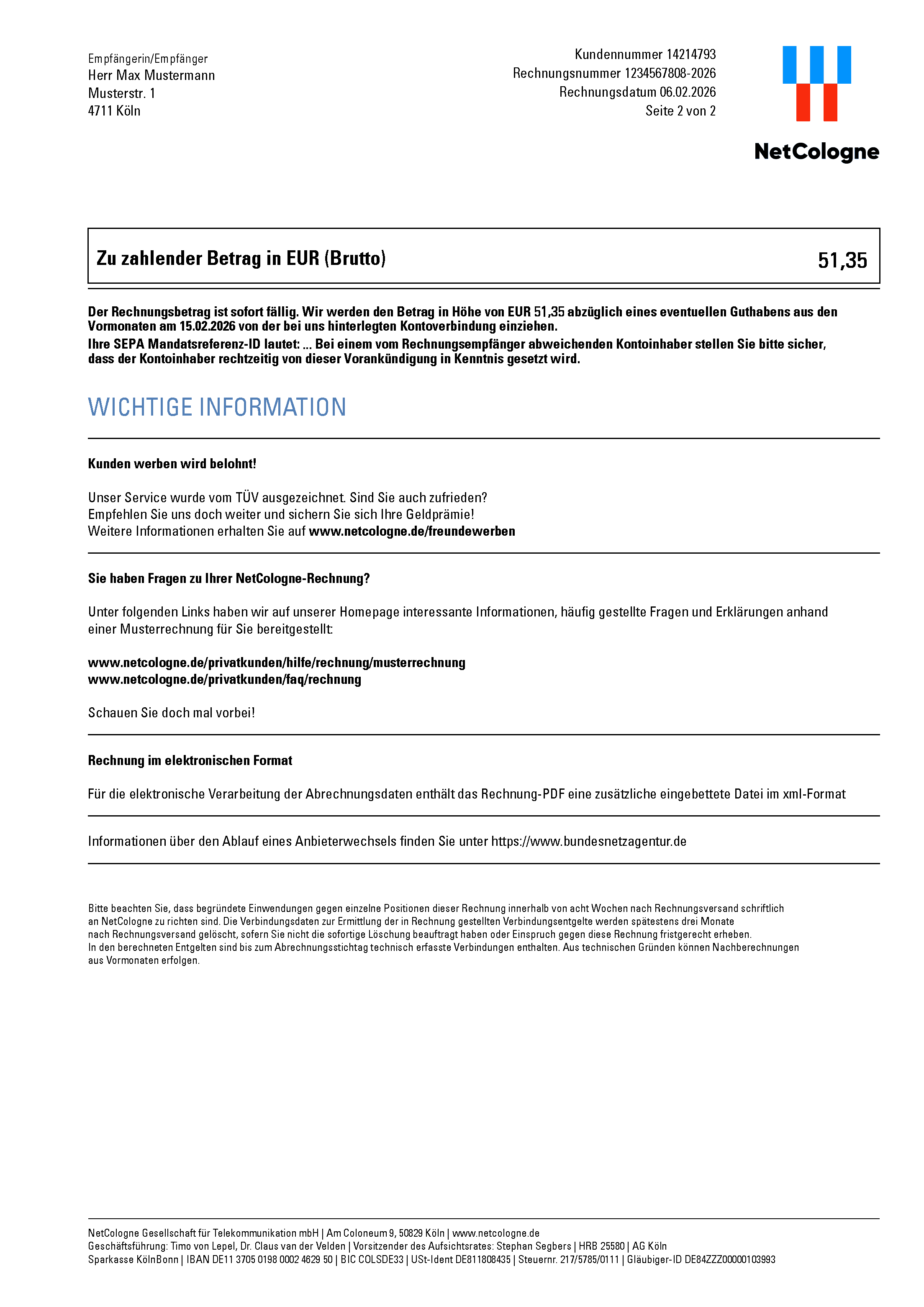 NetCologne Musterrechnung Seite 2