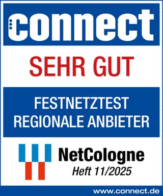 Auszeichnung von Connect mit sehr gut beim Festnetztest Regionale Anbieter 2025