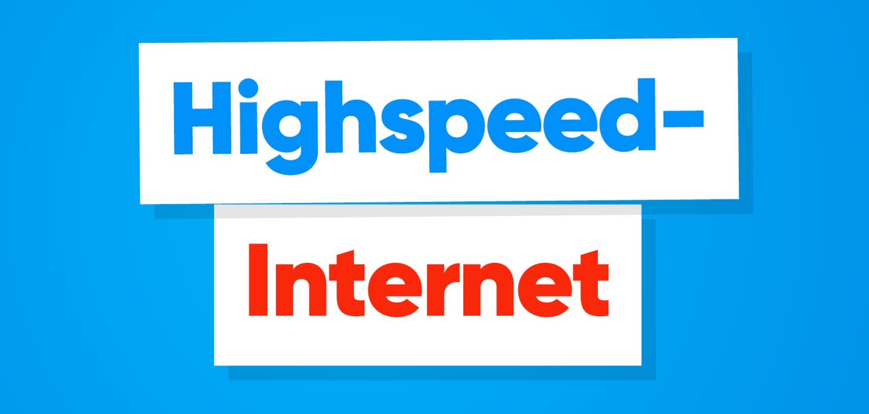 DSL/Kabel-Tarife von NetCologne Wort Highspeed-Internet auf hellblauem Hintergrund