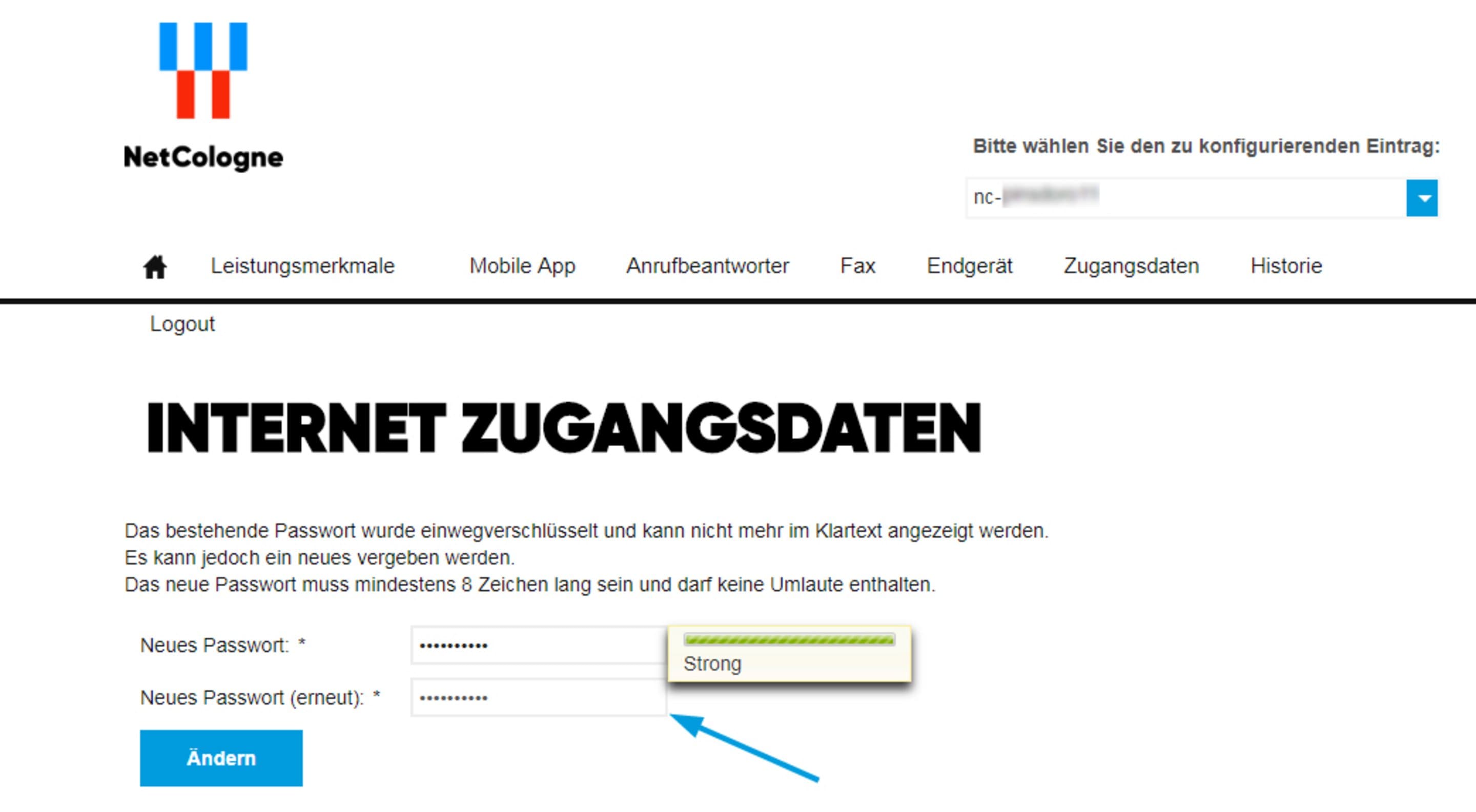 Passwort zurücksetzen Screenshot des Bildschirms Passwort zurücksetzen