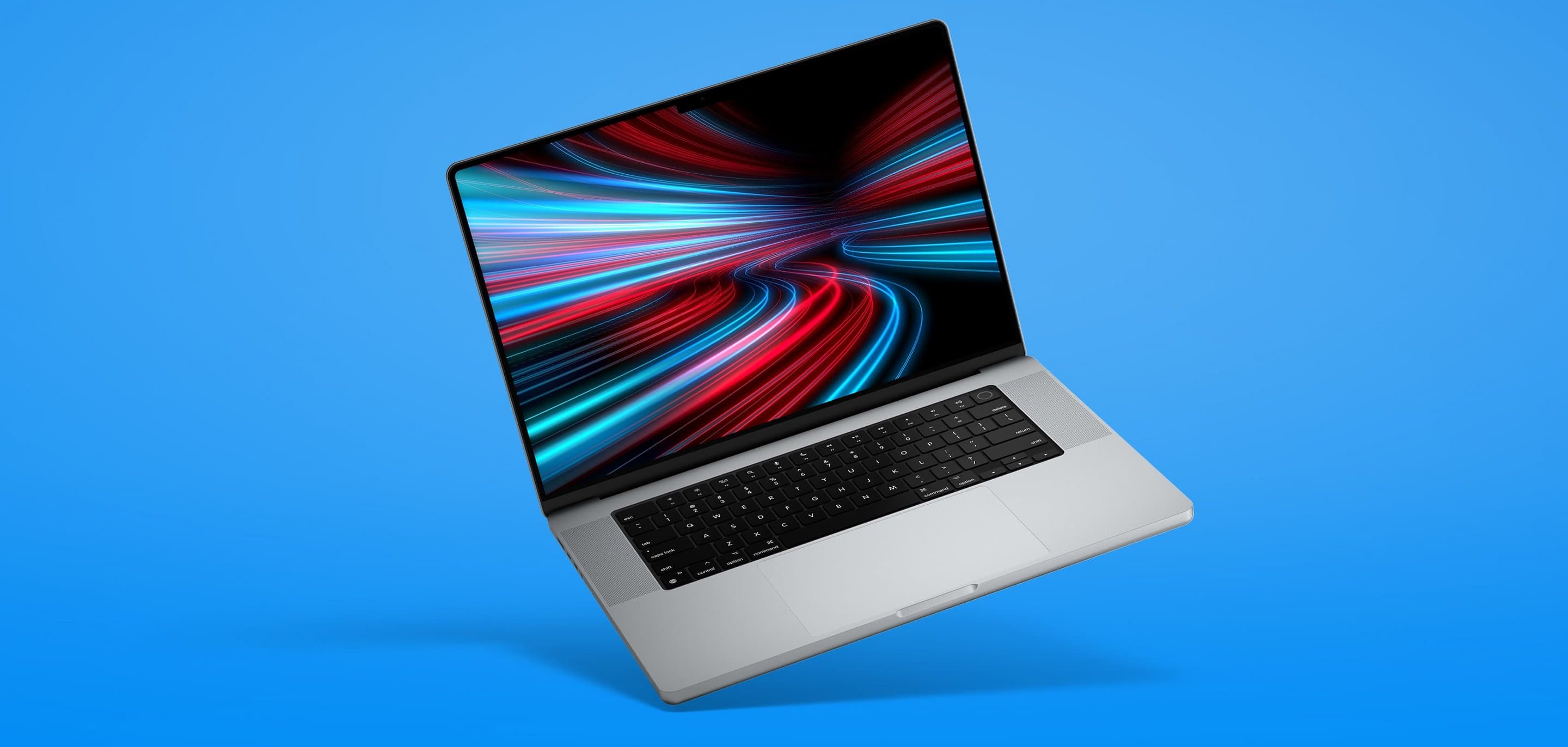 Mehr erfahren über DSL-Tarife Blauer Hintergrund mit einem aufgeklapptem Laptop