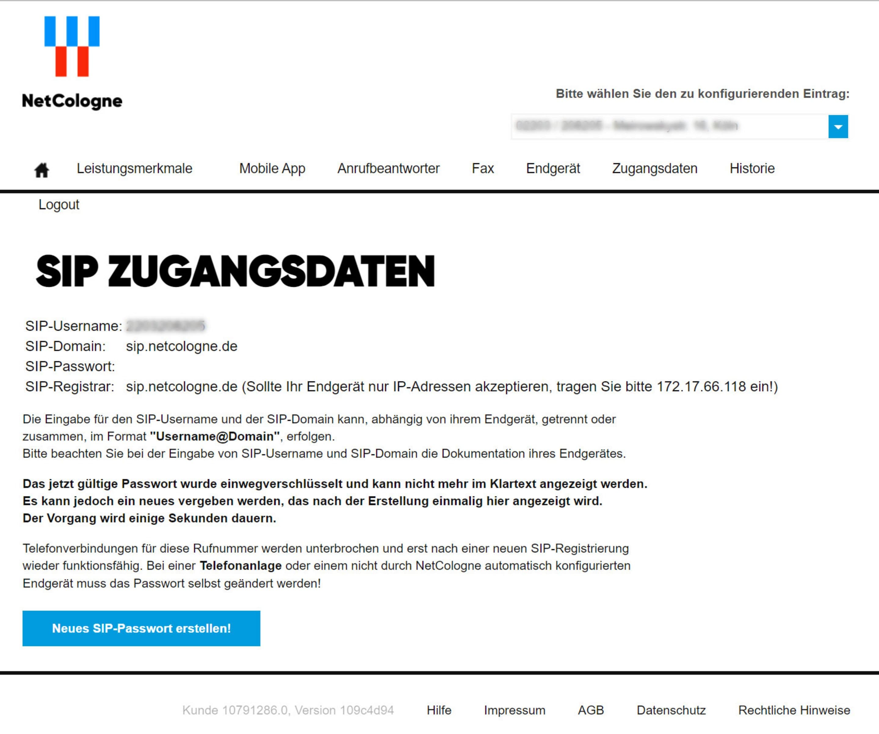 Abbildung Telefonie Zugangsdaten, die im Router hinterlegt werden müssen.
