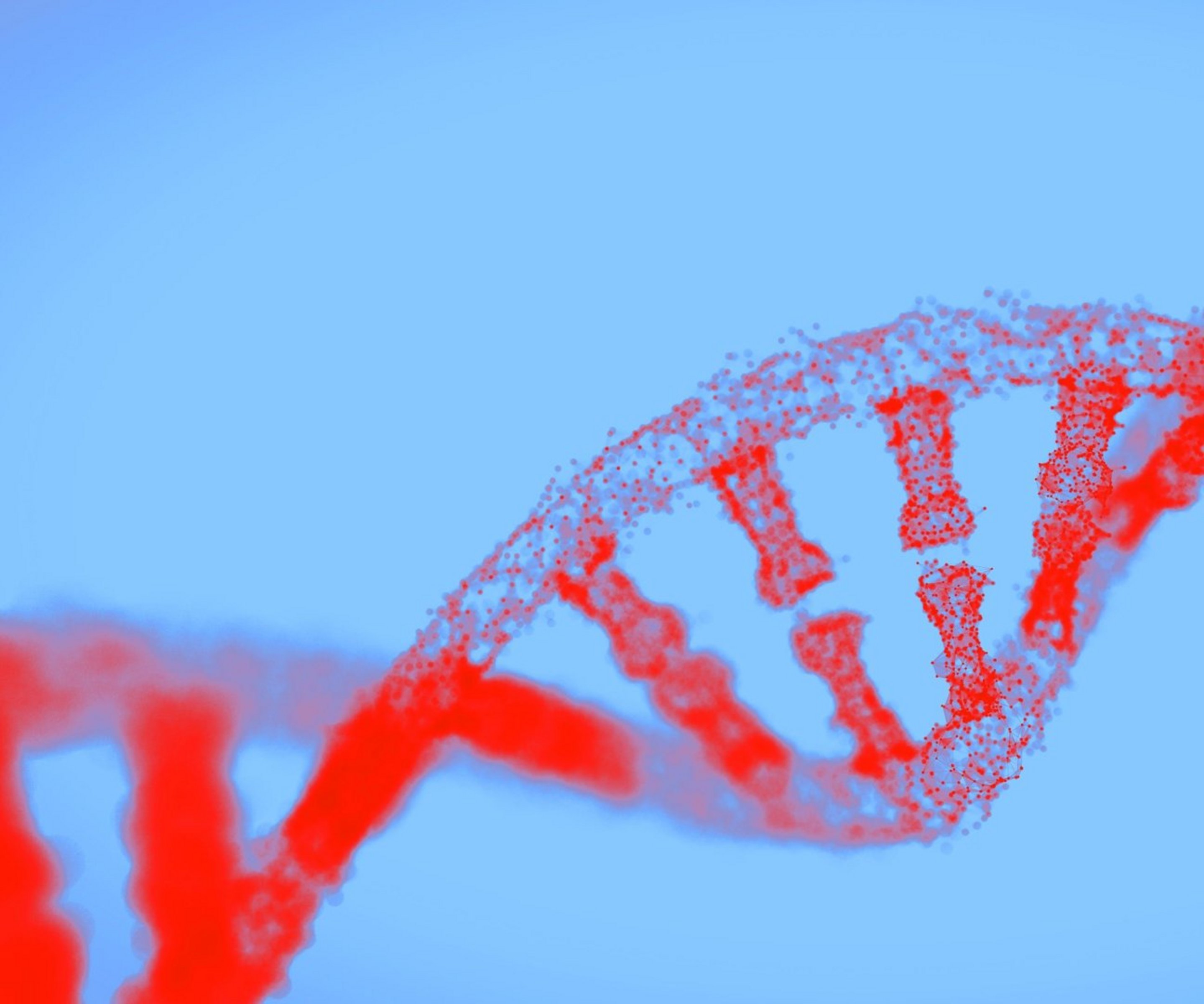 Roter DNA-Strang vor blauem Hintergrund