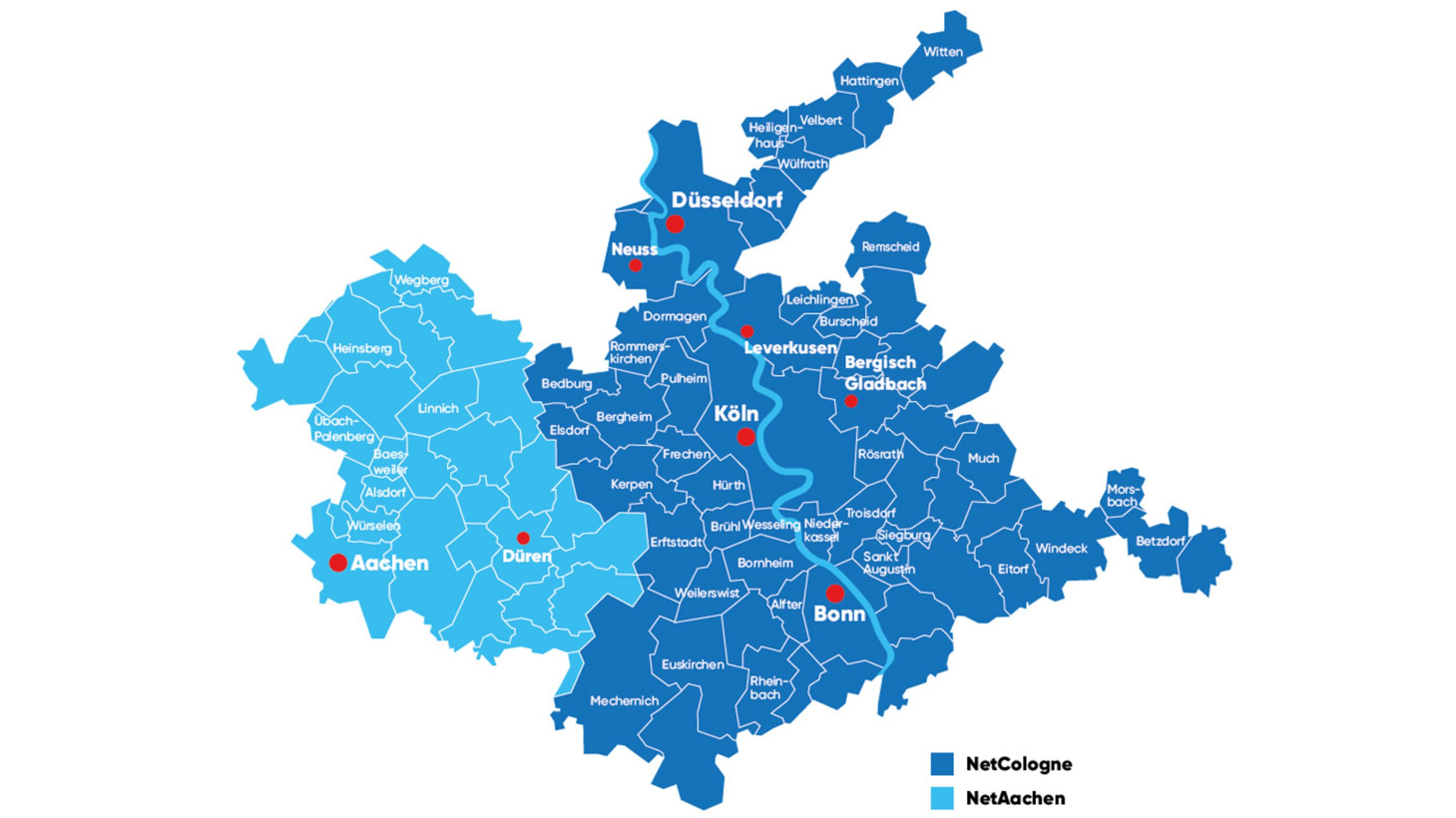 Karte des Verbreitungsgebietes von NetCologne/NetAachen